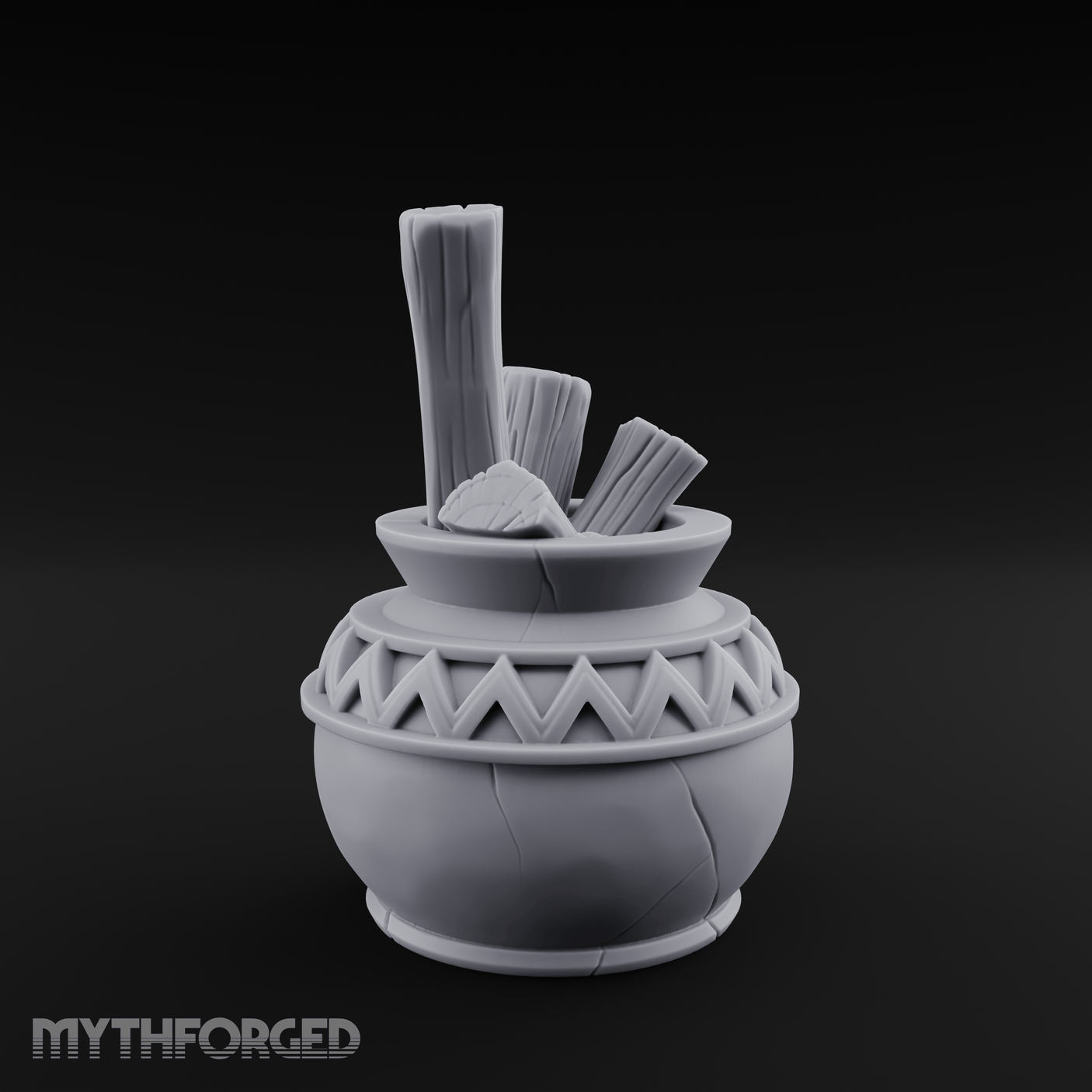Zigzag-Carved Clay Pot With Firewood Miniature for Dungeons and Dragons, Pathfinder or other TTRPGs