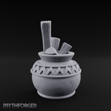Zigzag-Carved Clay Pot With Firewood Miniature for Dungeons and Dragons, Pathfinder or other TTRPGs
