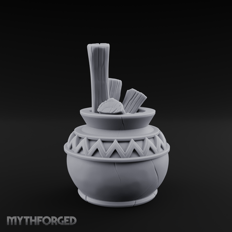 Zigzag-Carved Clay Pot With Firewood Miniature for Dungeons and Dragons, Pathfinder or other TTRPGs