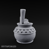 Zigzag-Carved Clay Pot With Firewood Miniature for Dungeons and Dragons, Pathfinder or other TTRPGs