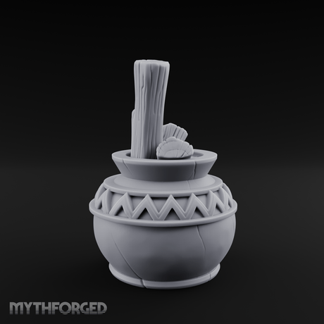 Zigzag-Carved Clay Pot With Firewood Miniature for Dungeons and Dragons, Pathfinder or other TTRPGs