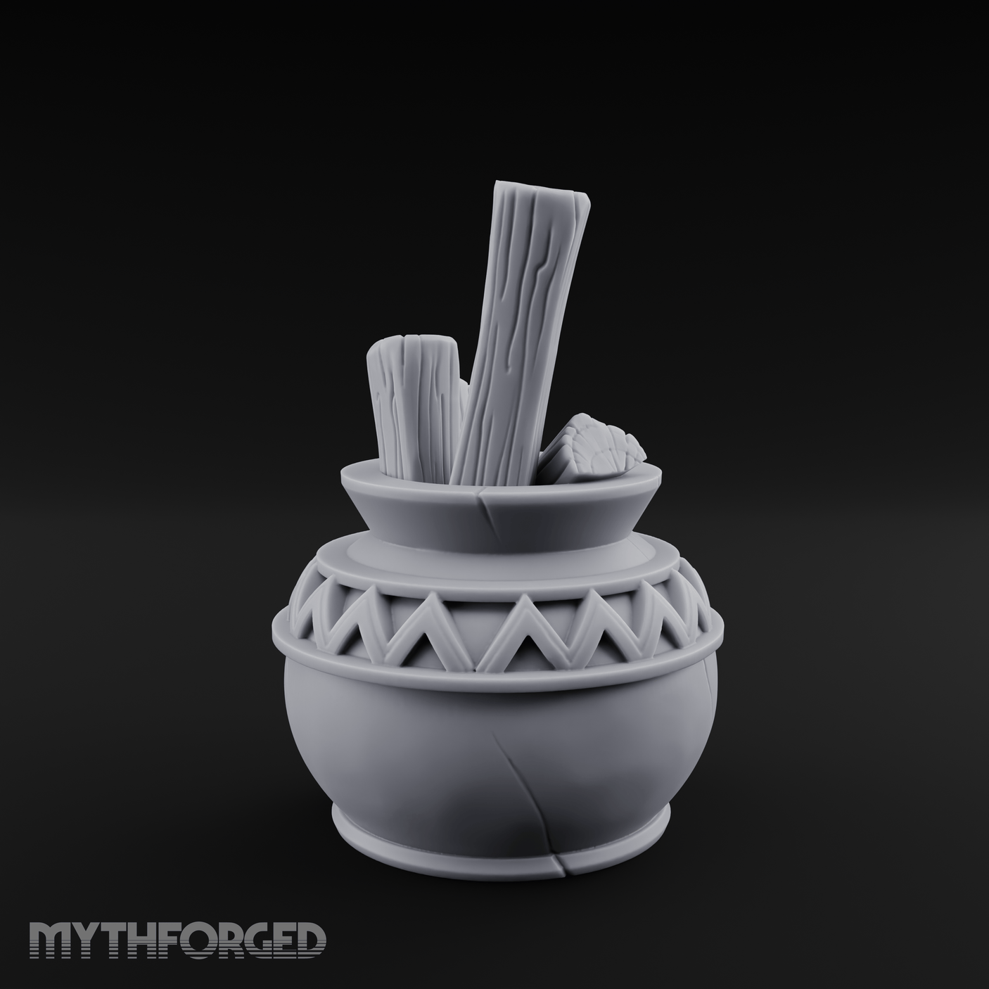 Zigzag-Carved Clay Pot With Firewood Miniature for Dungeons and Dragons, Pathfinder or other TTRPGs