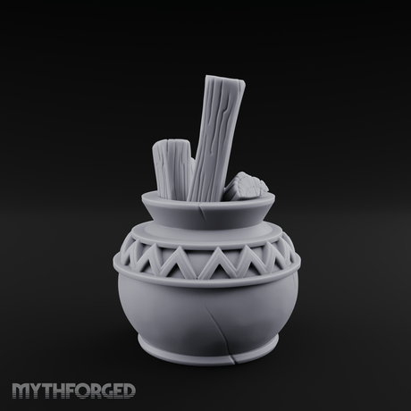 Zigzag-Carved Clay Pot With Firewood Miniature for Dungeons and Dragons, Pathfinder or other TTRPGs