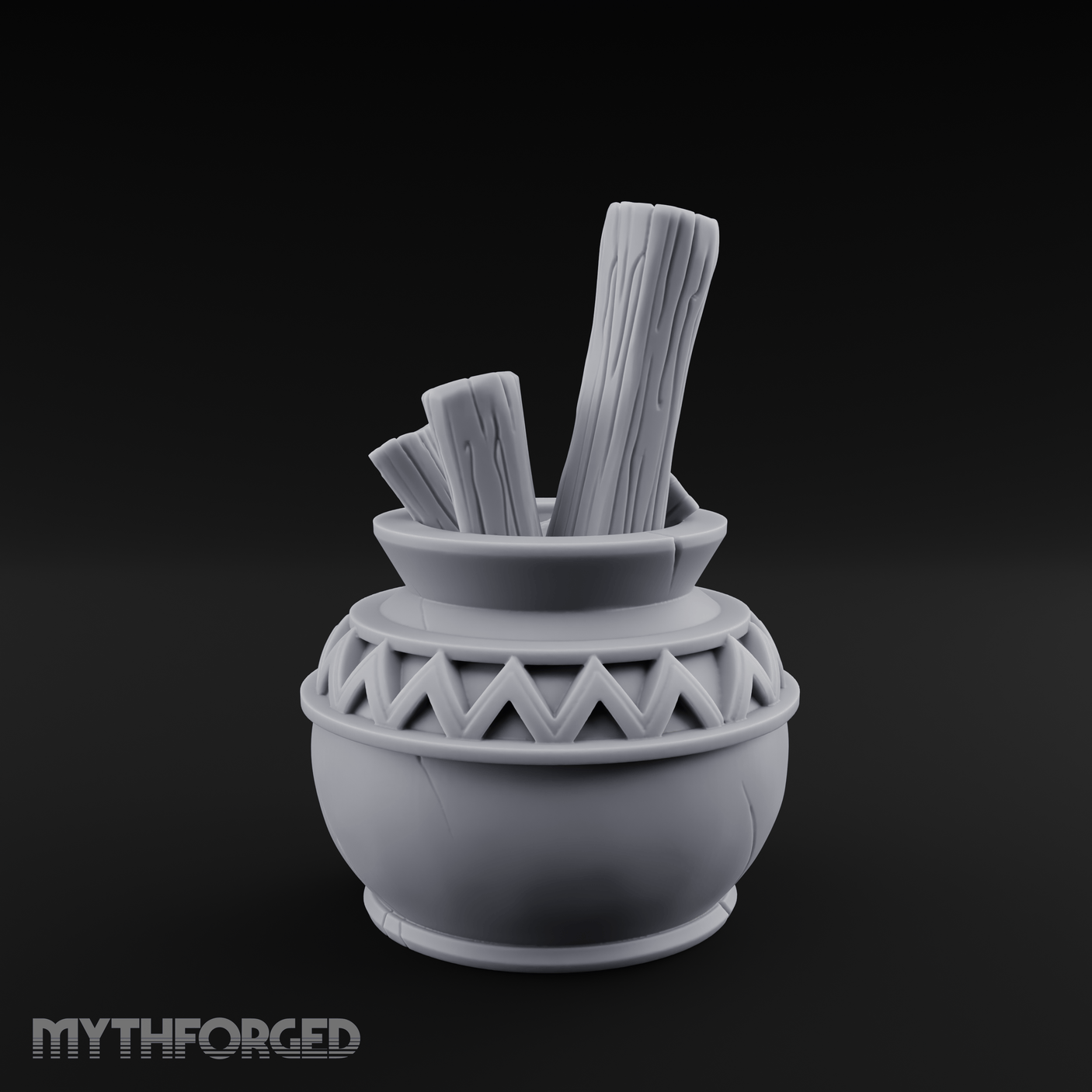 Zigzag-Carved Clay Pot With Firewood Miniature for Dungeons and Dragons, Pathfinder or other TTRPGs