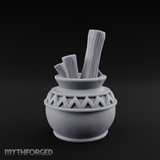 Zigzag-Carved Clay Pot With Firewood Miniature for Dungeons and Dragons, Pathfinder or other TTRPGs