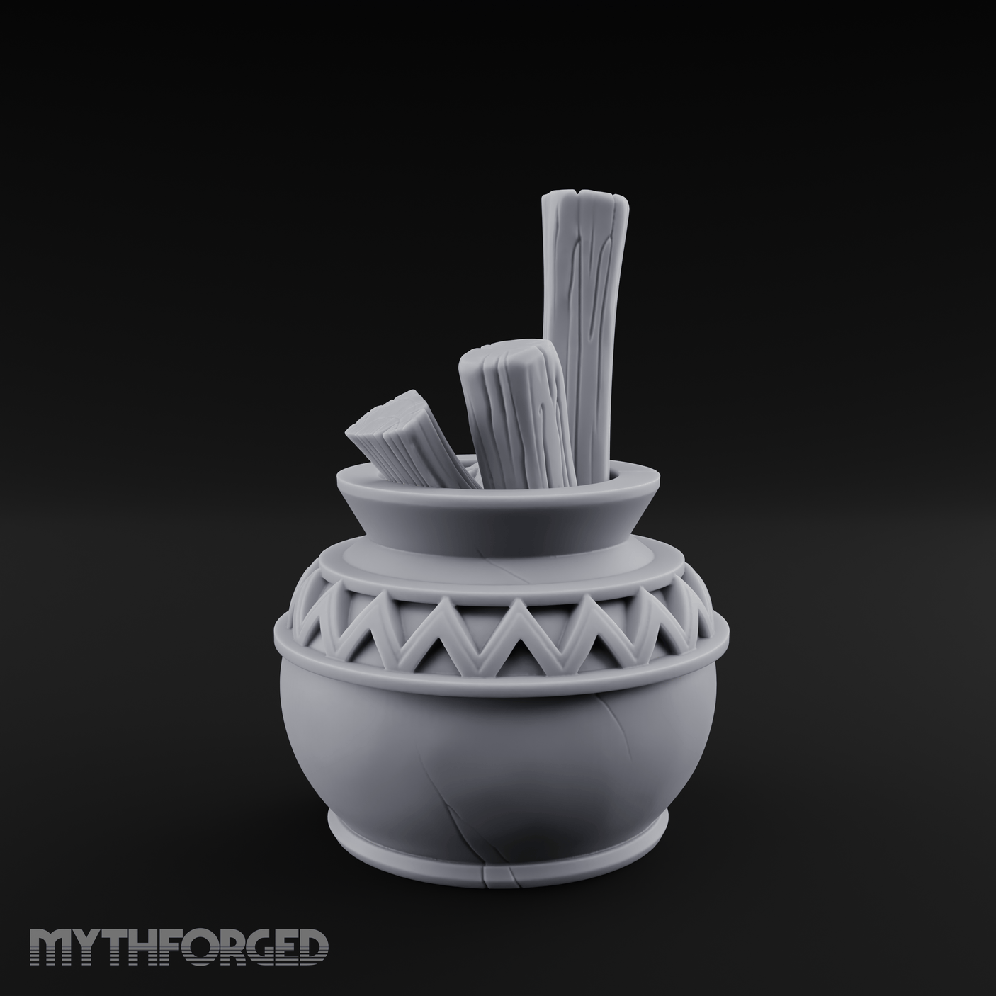 Zigzag-Carved Clay Pot With Firewood Miniature for Dungeons and Dragons, Pathfinder or other TTRPGs