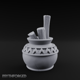 Zigzag-Carved Clay Pot With Firewood Miniature for Dungeons and Dragons, Pathfinder or other TTRPGs