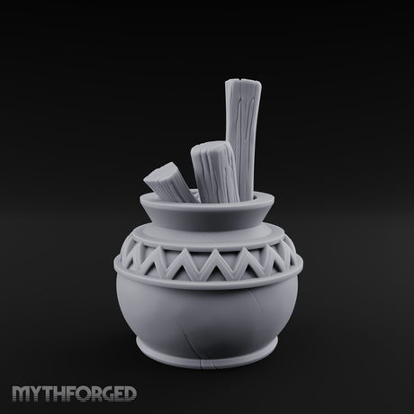 Zigzag-Carved Clay Pot With Firewood Miniature for Dungeons and Dragons, Pathfinder or other TTRPGs
