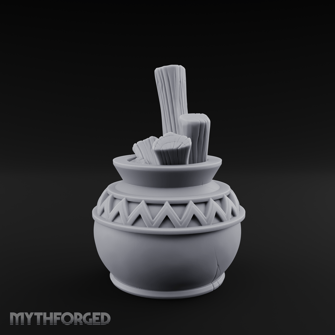 Zigzag-Carved Clay Pot With Firewood Miniature for Dungeons and Dragons, Pathfinder or other TTRPGs