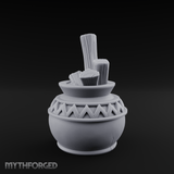 Zigzag-Carved Clay Pot With Firewood Miniature for Dungeons and Dragons, Pathfinder or other TTRPGs