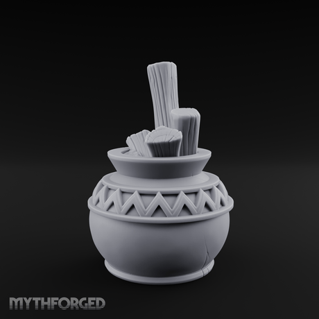 Zigzag-Carved Clay Pot With Firewood Miniature for Dungeons and Dragons, Pathfinder or other TTRPGs