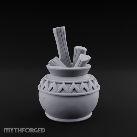 Zigzag-Carved Clay Pot With Firewood Miniature for Dungeons and Dragons, Pathfinder or other TTRPGs