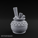 Zigzag-Carved Clay Pot With Firewood Miniature for Dungeons and Dragons, Pathfinder or other TTRPGs