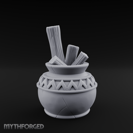Zigzag-Carved Clay Pot With Firewood Miniature for Dungeons and Dragons, Pathfinder or other TTRPGs