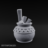 Zigzag-Carved Clay Pot With Firewood Miniature for Dungeons and Dragons, Pathfinder or other TTRPGs