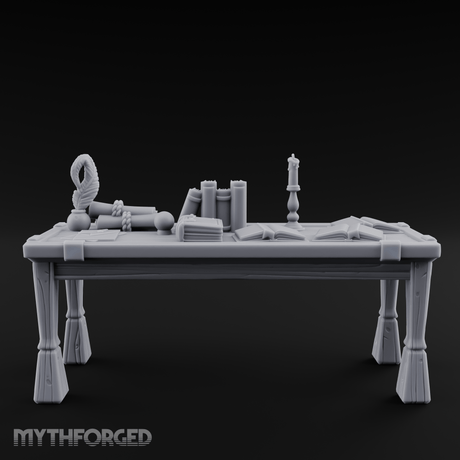 Scholar's-Scattered Study Desk Miniature for Dungeons and Dragons, Pathfinder or other TTRPGs