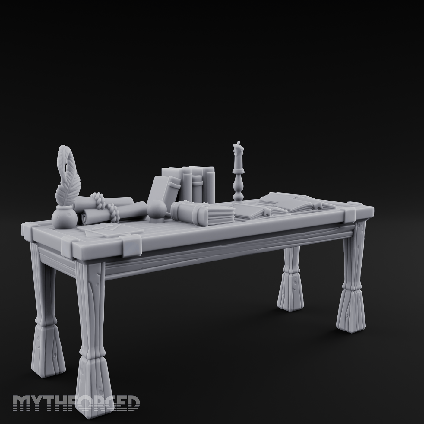 Scholar's-Scattered Study Desk Miniature for Dungeons and Dragons, Pathfinder or other TTRPGs