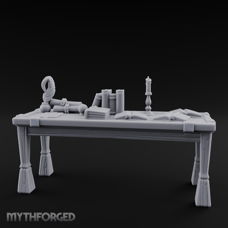 Scholar's-Scattered Study Desk Miniature for Dungeons and Dragons, Pathfinder or other TTRPGs