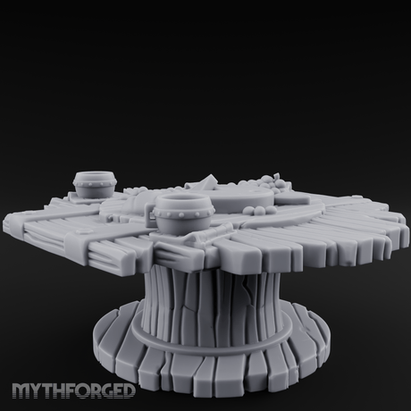 Feast-Laden Rustic Wooden Table Miniature for Dungeons and Dragons, Pathfinder or other TTRPGs