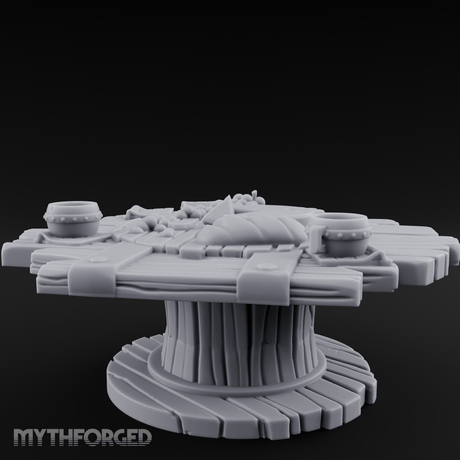 Feast-Laden Rustic Wooden Table Miniature for Dungeons and Dragons, Pathfinder or other TTRPGs