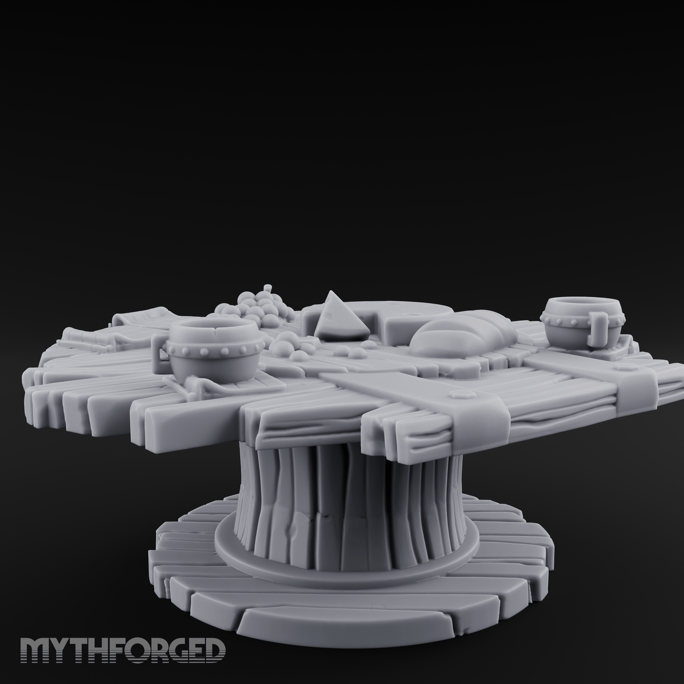 Feast-Laden Rustic Wooden Table Miniature for Dungeons and Dragons, Pathfinder or other TTRPGs