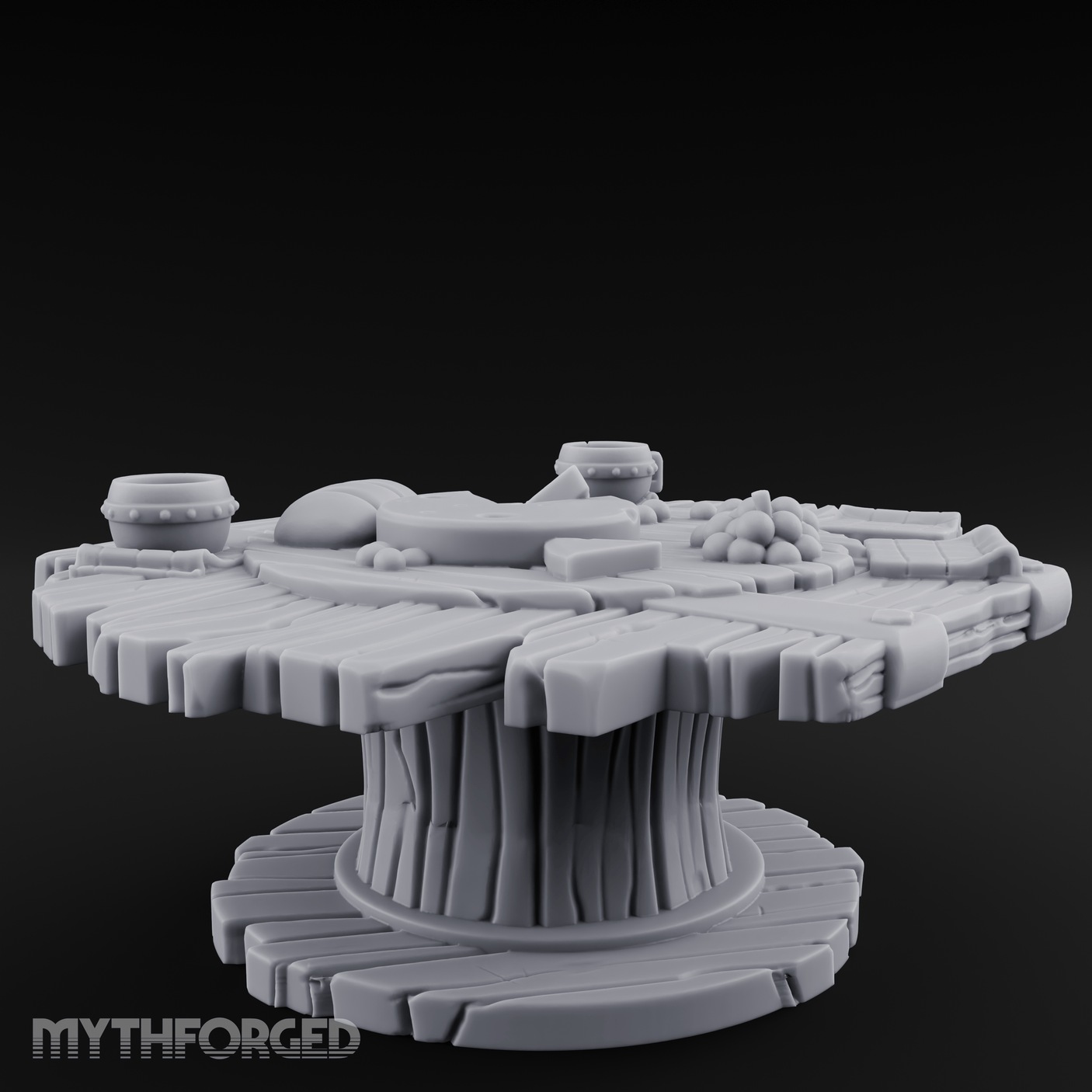 Feast-Laden Rustic Wooden Table Miniature for Dungeons and Dragons, Pathfinder or other TTRPGs
