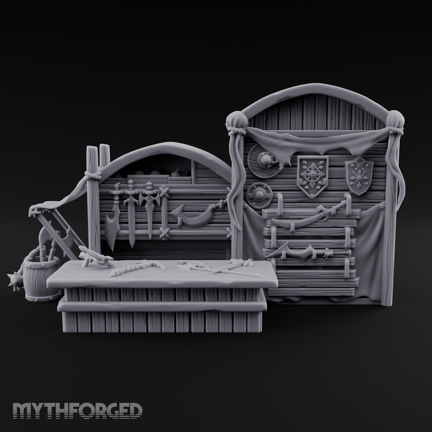 Draped Armorer's Weapon Hall Miniature for Dungeons and Dragons, Pathfinder or other TTRPGs