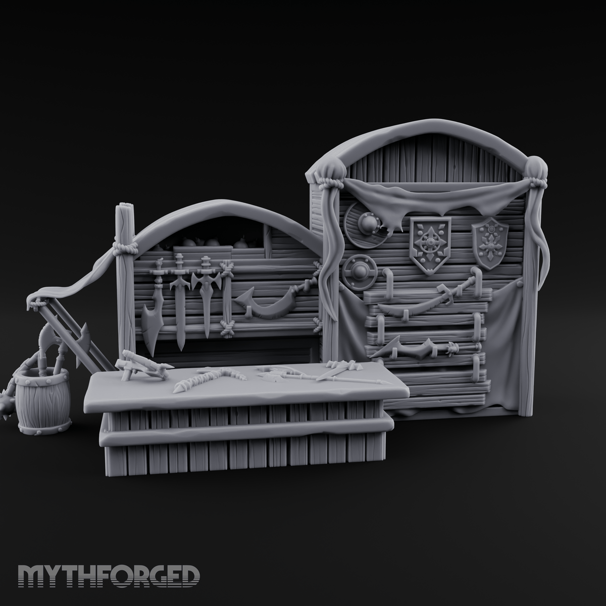 Draped Armorer's Weapon Hall Miniature for Dungeons and Dragons, Pathfinder or other TTRPGs