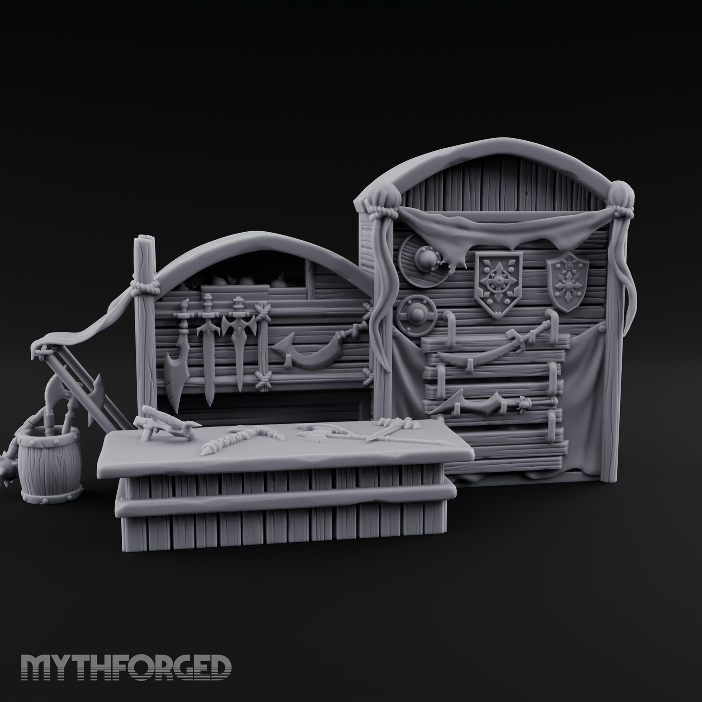 Draped Armorer's Weapon Hall Miniature for Dungeons and Dragons, Pathfinder or other TTRPGs