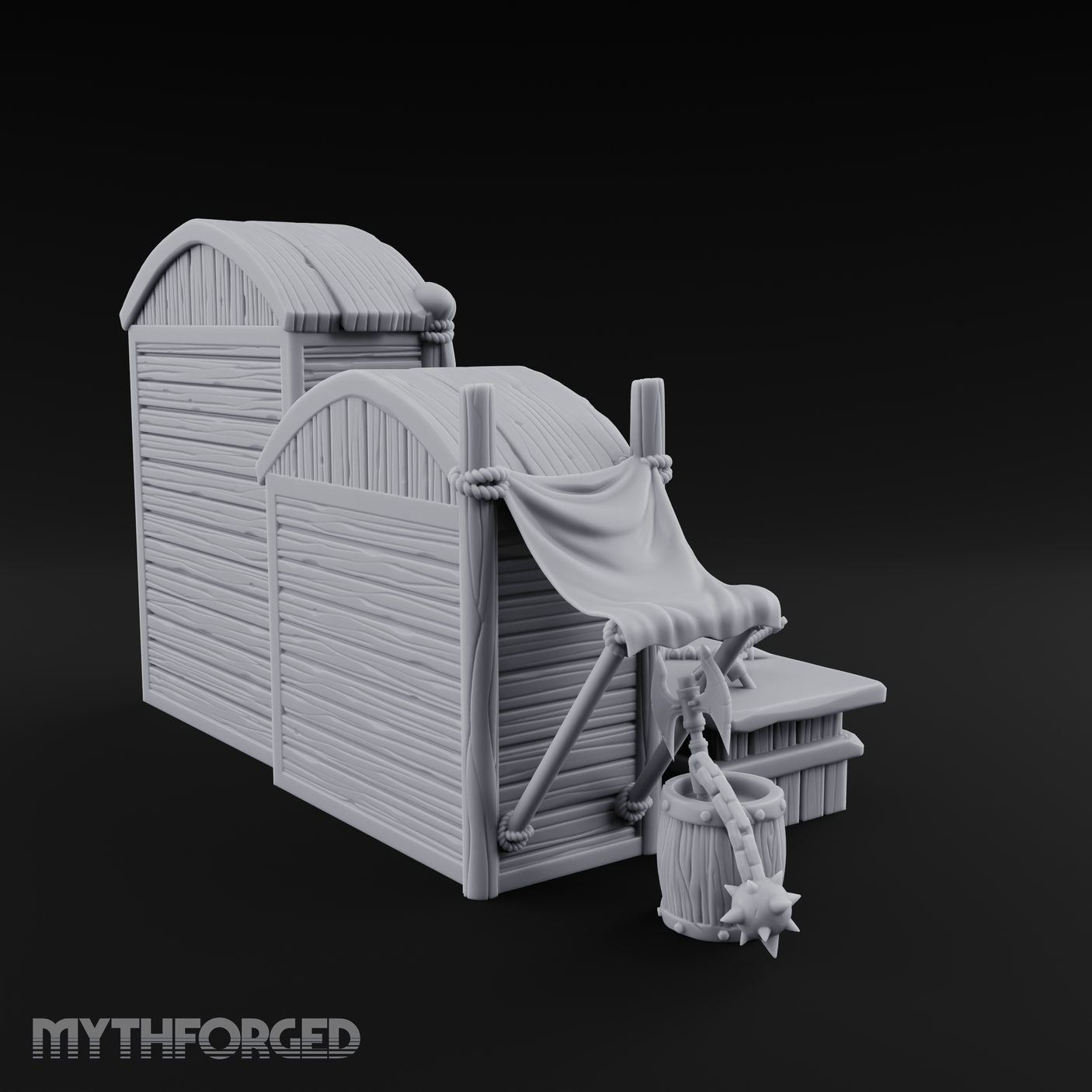 Draped Armorer's Weapon Hall Miniature for Dungeons and Dragons, Pathfinder or other TTRPGs