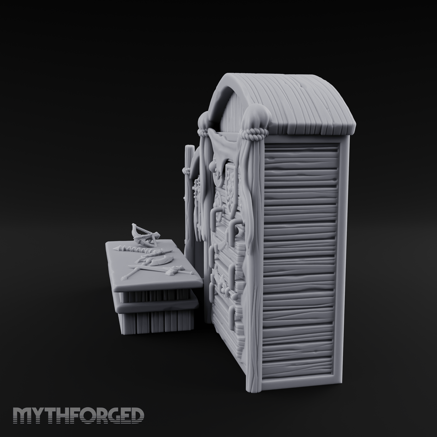 Draped Armorer's Weapon Hall Miniature for Dungeons and Dragons, Pathfinder or other TTRPGs