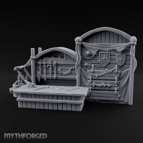 Draped Armorer's Weapon Hall Miniature for Dungeons and Dragons, Pathfinder or other TTRPGs