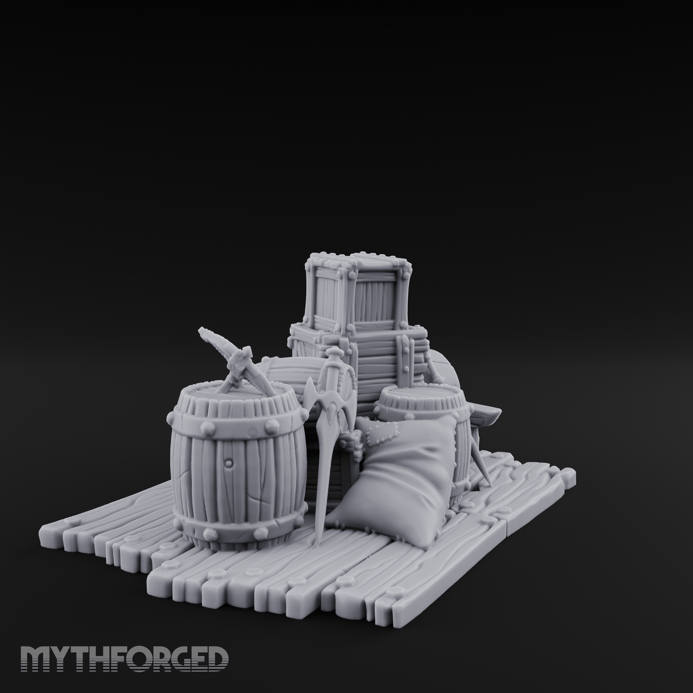 Rope-Bound Merchant Cargo Display Miniature for Dungeons and Dragons, Pathfinder or other TTRPGs