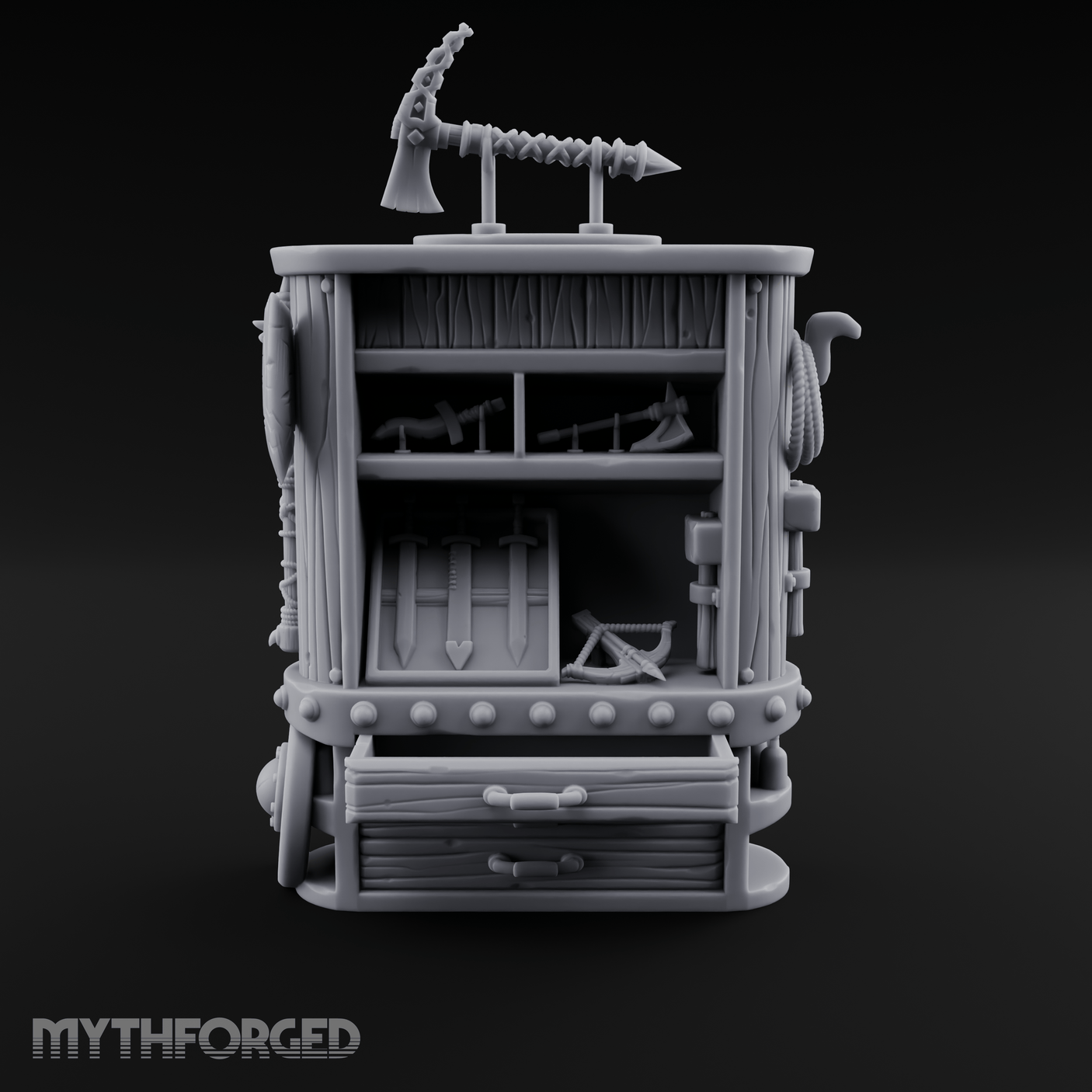 Tool-Laden Weapon Shop Counter Miniature for Dungeons and Dragons, Pathfinder or other TTRPGs