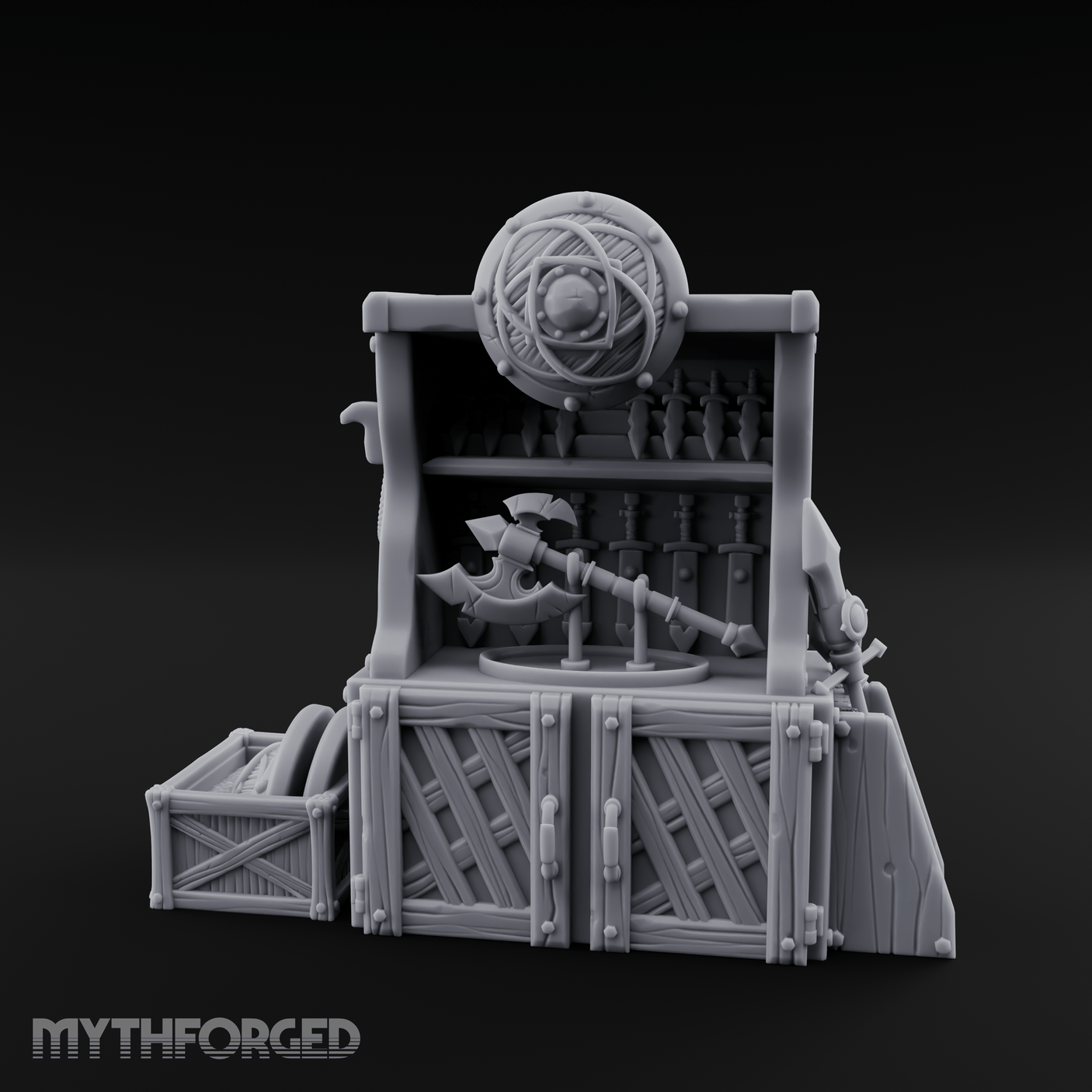 Fortified Weapon Shop Stall Miniature for Dungeons and Dragons, Pathfinder or other TTRPGs