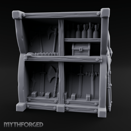 Arsenal-Stocked Weapon Merchant Stall Miniature for Dungeons and Dragons, Pathfinder or other TTRPGs
