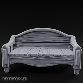 Curved-Back Wooden Park Bench Miniature for Dungeons and Dragons, Pathfinder or other TTRPGs