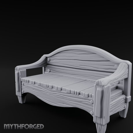 Curved-Back Wooden Park Bench Miniature for Dungeons and Dragons, Pathfinder or other TTRPGs