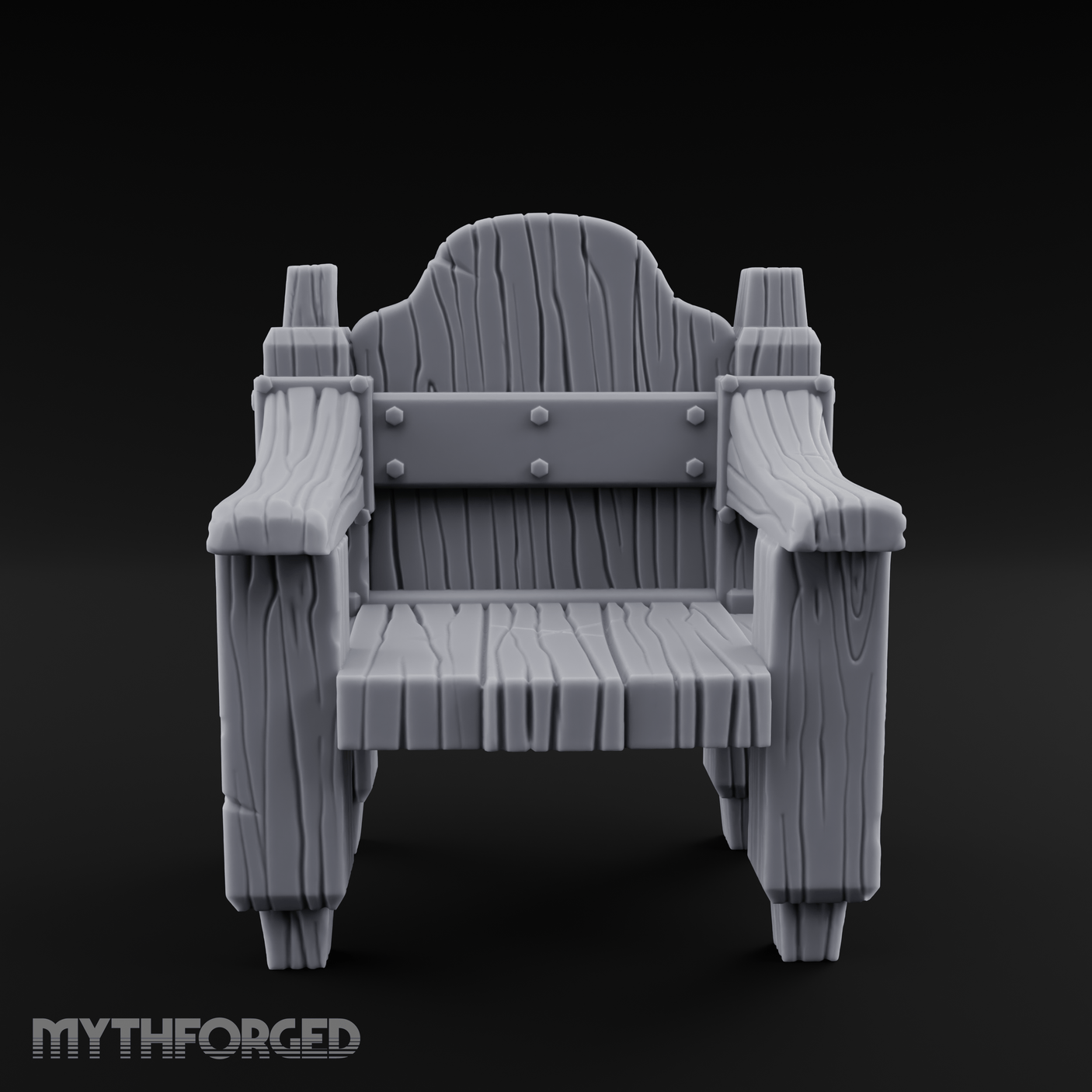 Iron-Bolted Rustic Wooden Armchair Miniature for Dungeons and Dragons, Pathfinder or other TTRPGs