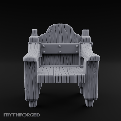 Iron-Bolted Rustic Wooden Armchair Miniature for Dungeons and Dragons, Pathfinder or other TTRPGs