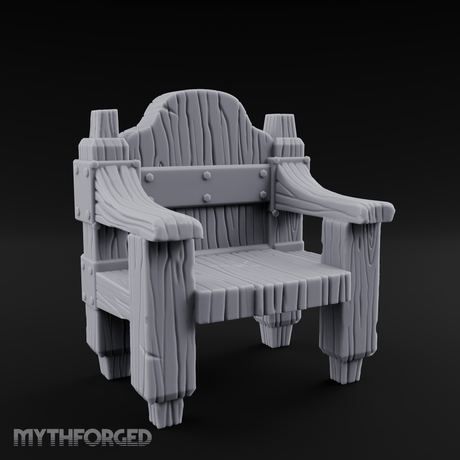 Iron-Bolted Rustic Wooden Armchair Miniature for Dungeons and Dragons, Pathfinder or other TTRPGs