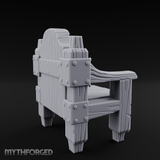 Iron-Bolted Rustic Wooden Armchair Miniature for Dungeons and Dragons, Pathfinder or other TTRPGs