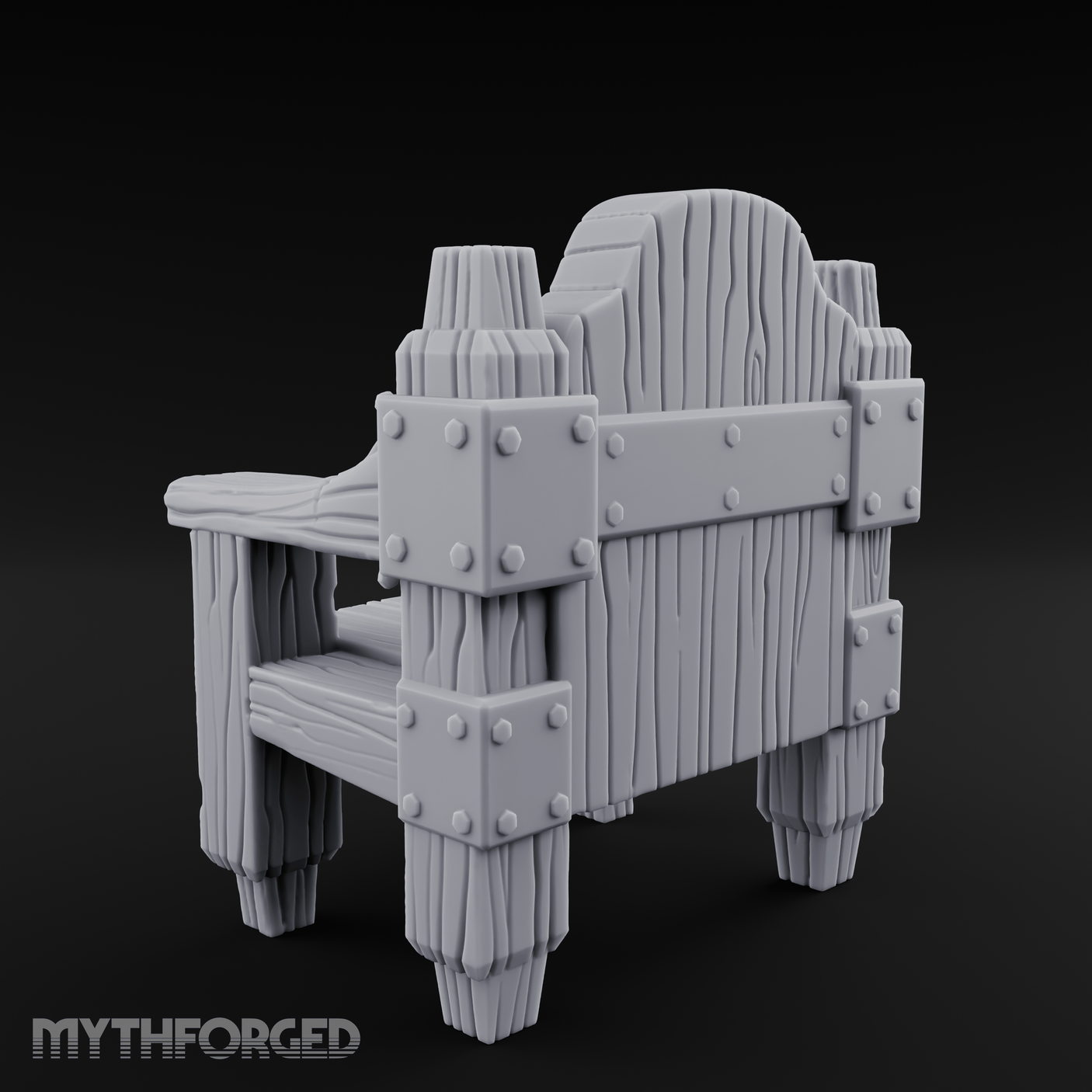 Iron-Bolted Rustic Wooden Armchair Miniature for Dungeons and Dragons, Pathfinder or other TTRPGs