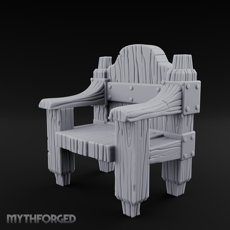 Iron-Bolted Rustic Wooden Armchair Miniature for Dungeons and Dragons, Pathfinder or other TTRPGs