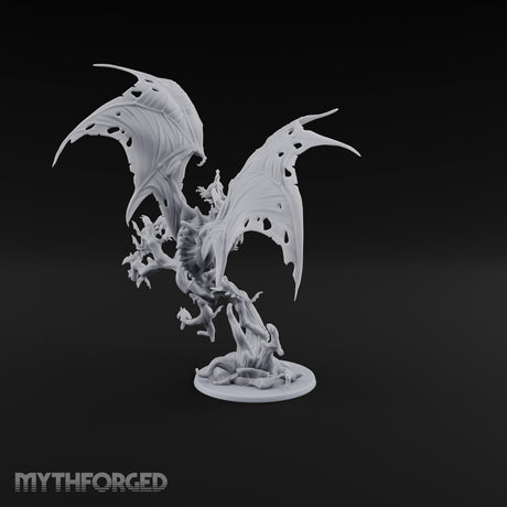 Ragged Wings, Regal Seat Vampire Female Lord on Winged Bat Mount with Axe