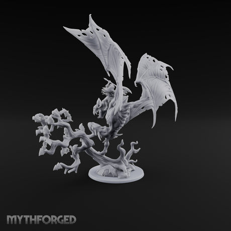 Ragged Wings, Regal Seat Vampire Female Lord on Winged Bat Mount with Axe