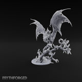 Ragged Wings, Regal Seat Vampire Female Lord on Winged Bat Mount with Axe