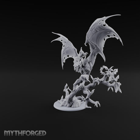 Ragged Wings, Regal Seat Vampire Female Lord on Winged Bat Mount with Axe