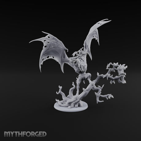 Ragged Wings, Regal Seat Vampire Female Lord on Winged Bat Mount with Axe