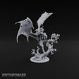 Ragged Wings, Regal Seat Vampire Female Lord on Winged Bat Mount with Axe